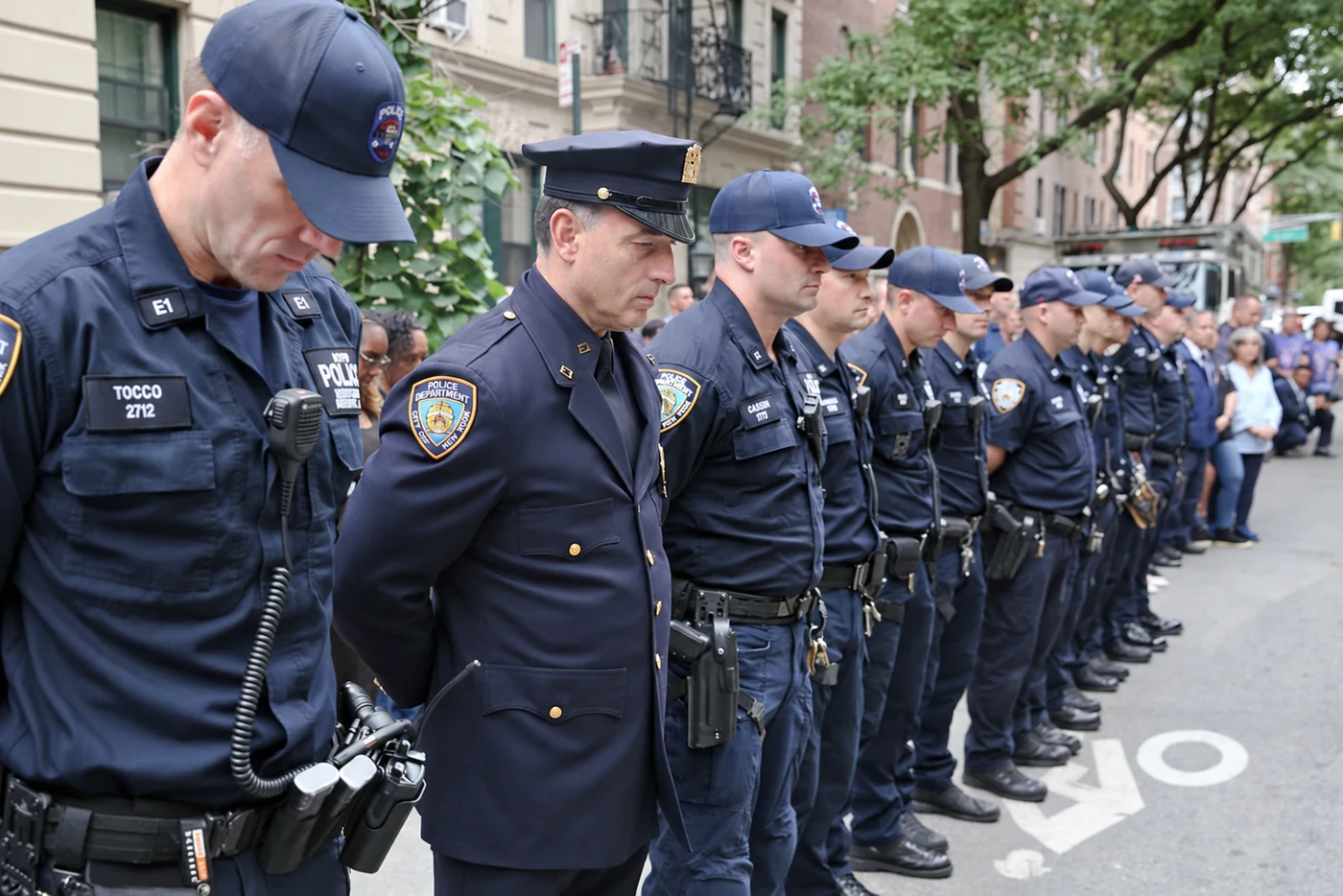 Officers at the September 11, 2026 remembrance ceremony at the 13th Precinct. Photograph by Ira Fox.